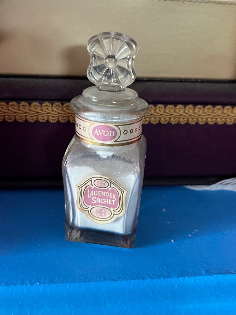 Avon Lavender Sachet Bottle - Clear Glass with Pink Label